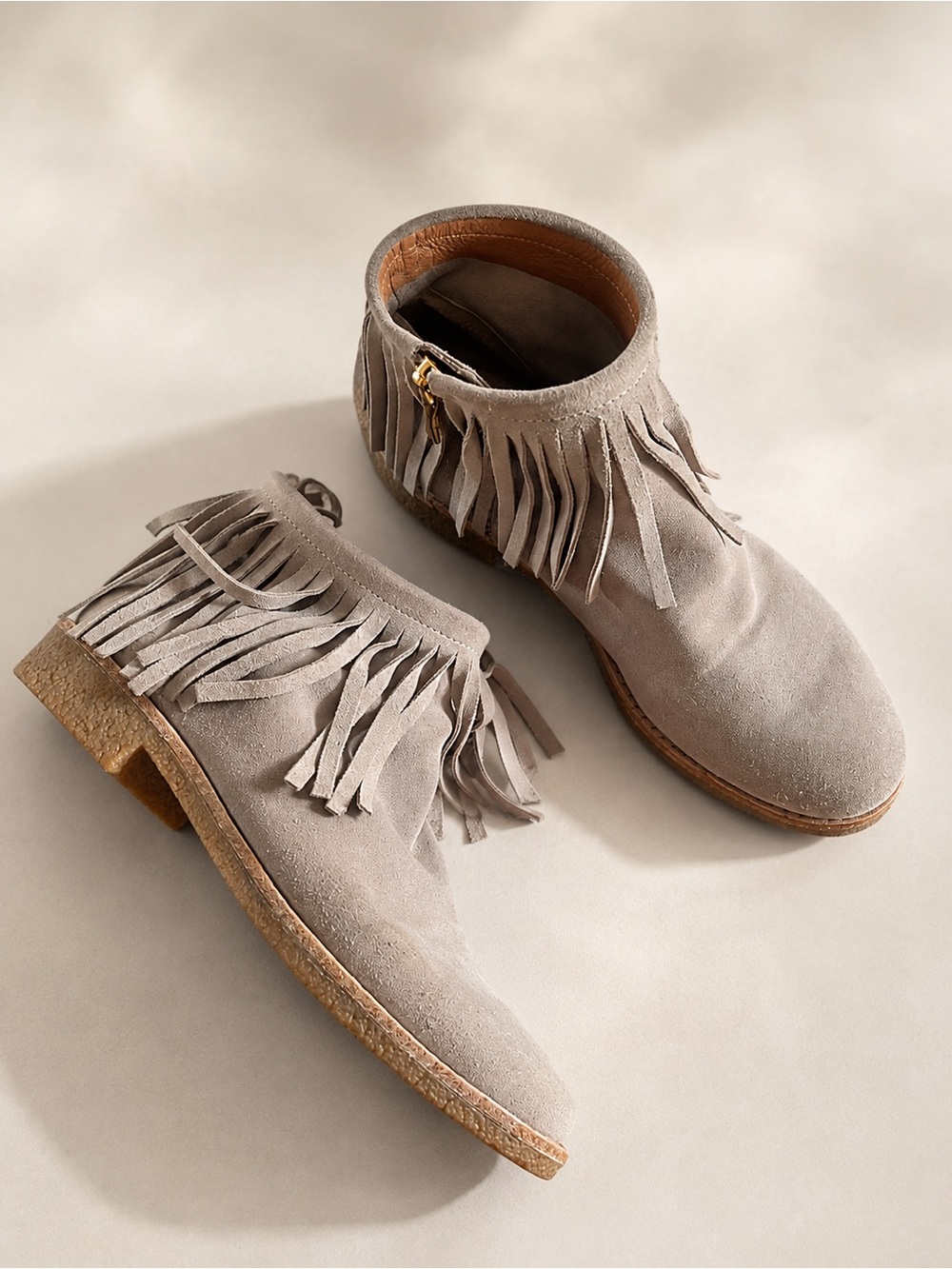 Kate Spade | Size 7 Taupe Suede Fringe Ankle Boots | Leather Boho